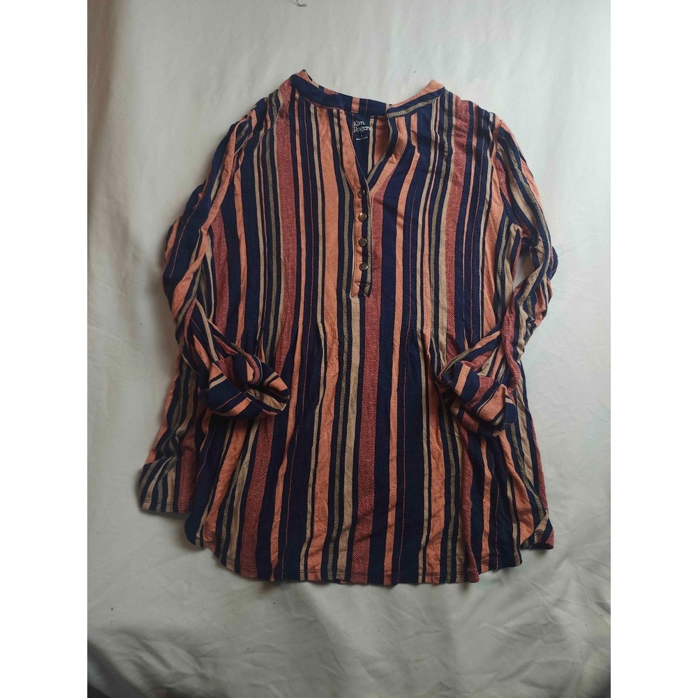 Kim‎ Rogers Tunic Blouse Womens S Striped Preppy Coastal Chic Travel Beachwear
